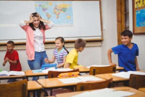 Students driving the teacher crazy at the elementary school